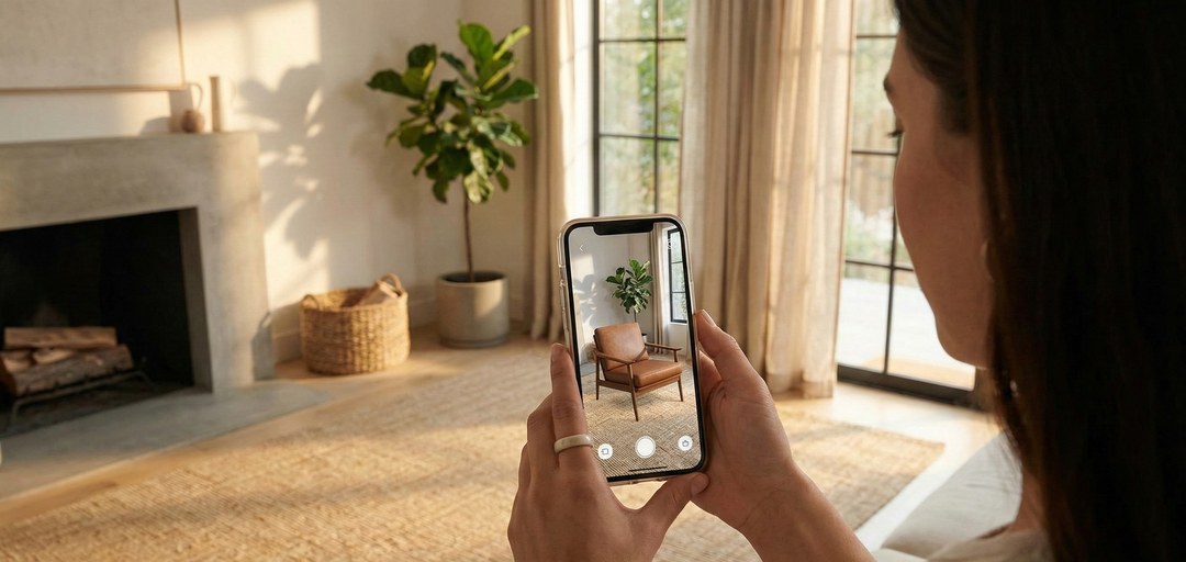 Person using ShopMyRoom AR preview on their phone
