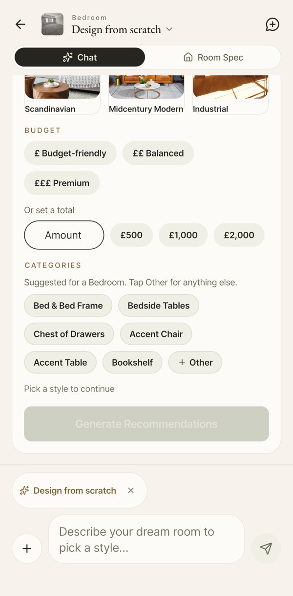 Design from scratch: budget options, a total and the pieces to include